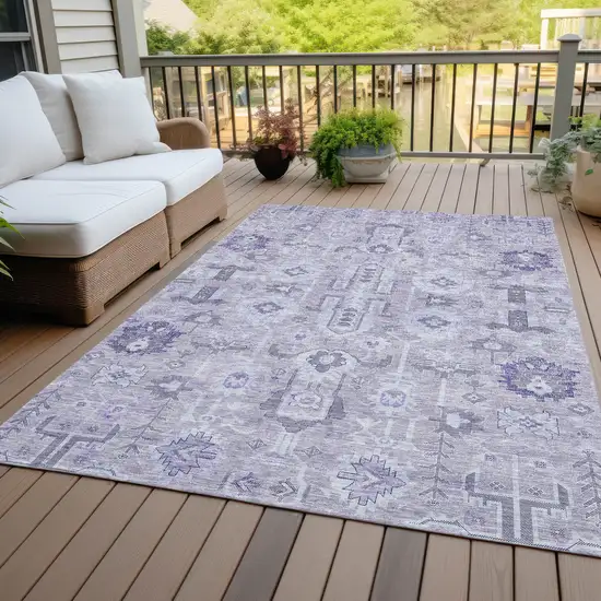 Lavender Purple And Gray Oriental Washable Indoor Outdoor Area Rug Photo 4