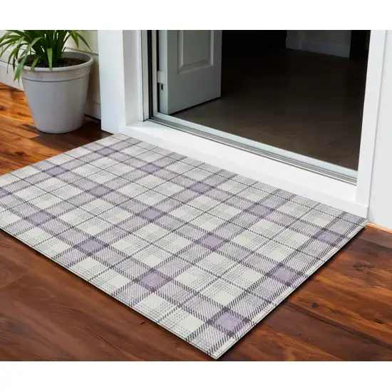 Lavender Purple And Gray Plaid Washable Indoor Outdoor Area Rug Photo 1
