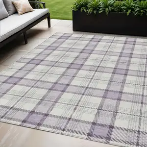 Photo of Lavender Purple And Gray Plaid Washable Indoor Outdoor Area Rug