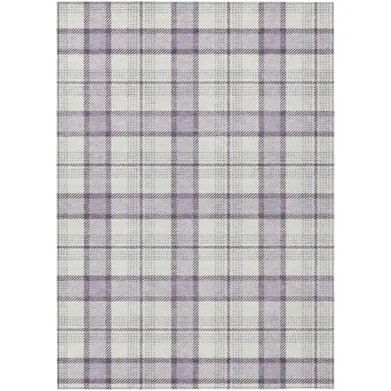Lavender Purple And Gray Plaid Washable Indoor Outdoor Area Rug Photo 2