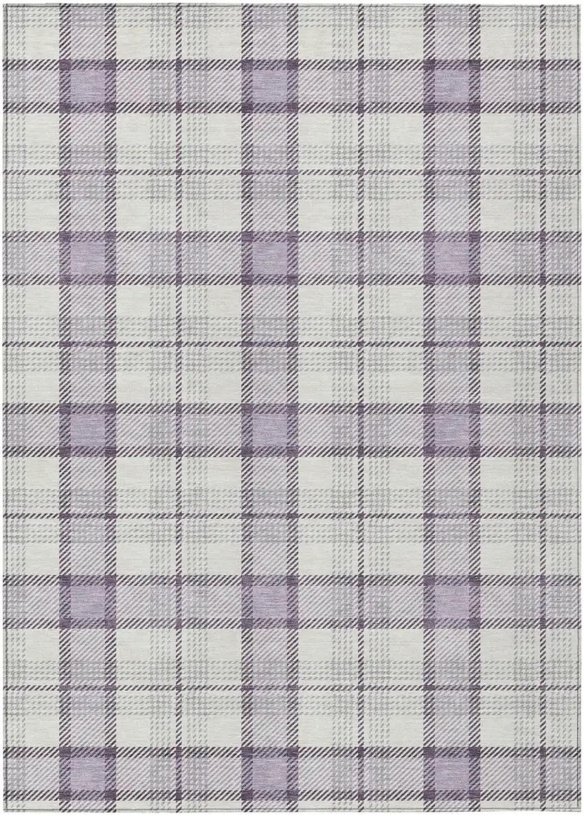 Lavender Purple And Gray Plaid Washable Indoor Outdoor Area Rug Photo 2
