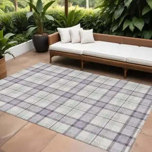 Photo of Lavender Purple And Gray Plaid Washable Indoor Outdoor Area Rug