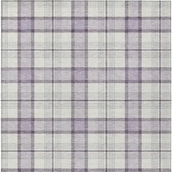 Lavender Purple And Gray Plaid Washable Indoor Outdoor Area Rug Photo 6