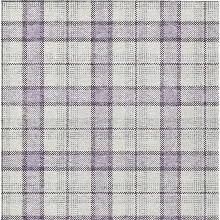 Lavender Purple And Gray Plaid Washable Indoor Outdoor Area Rug Photo 6