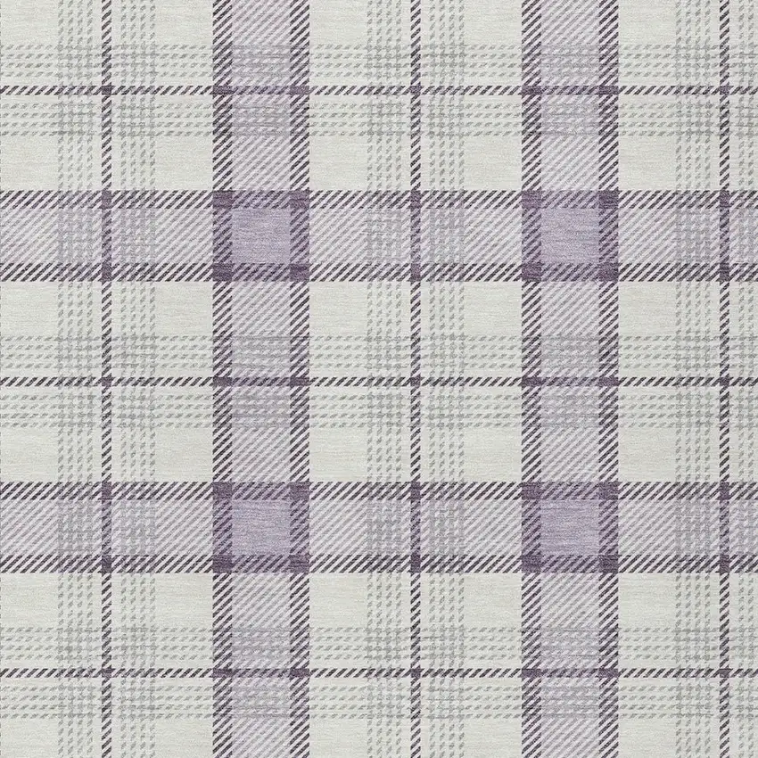 Lavender Purple And Gray Plaid Washable Indoor Outdoor Area Rug Photo 5