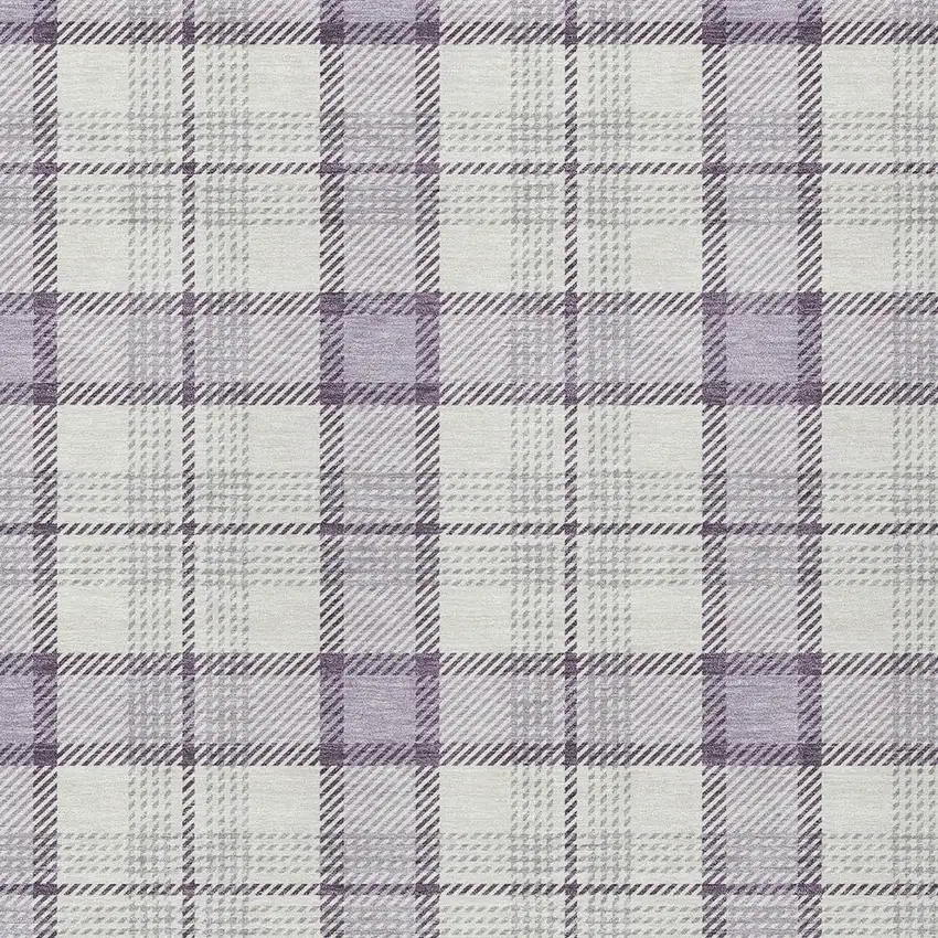Lavender Purple And Gray Plaid Washable Indoor Outdoor Area Rug Photo 5