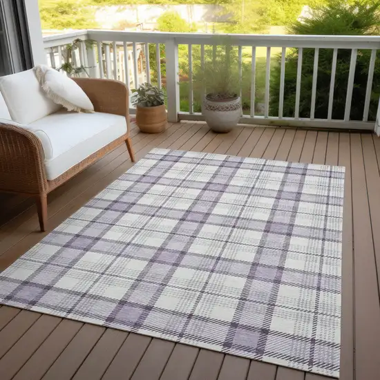 Lavender Purple And Gray Plaid Washable Indoor Outdoor Area Rug Photo 7