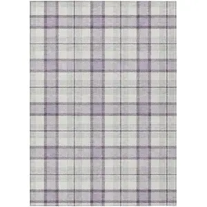 Photo of Lavender Purple And Gray Plaid Washable Indoor Outdoor Area Rug