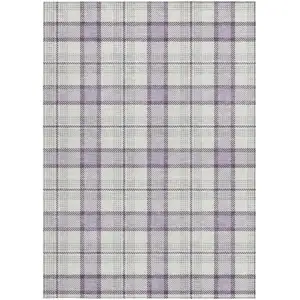 Photo of Lavender Purple And Gray Plaid Washable Indoor Outdoor Area Rug