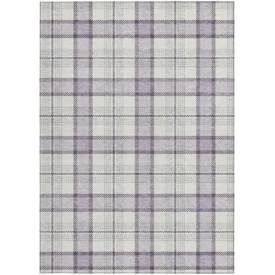 Lavender Purple And Gray Plaid Washable Indoor Outdoor Area Rug Photo 5