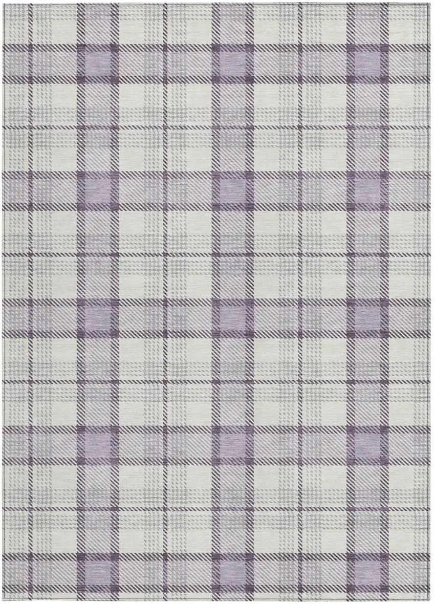 Lavender Purple And Gray Plaid Washable Indoor Outdoor Area Rug Photo 5