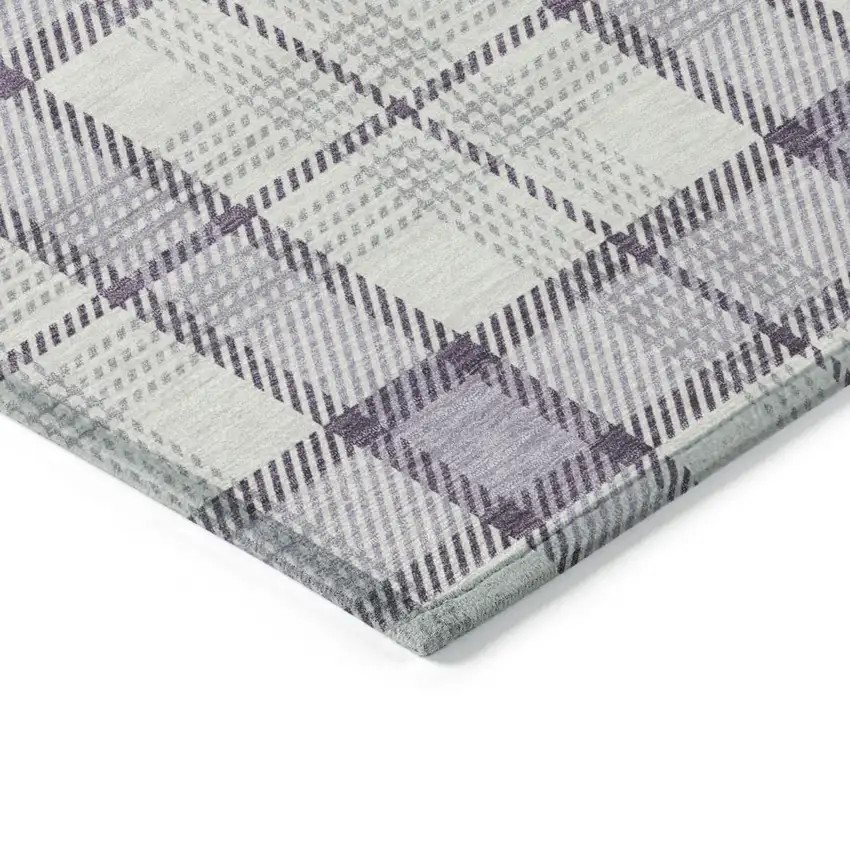 Lavender Purple And Gray Plaid Washable Indoor Outdoor Area Rug Photo 4