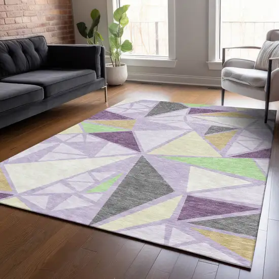 Lavender Purple And Green Geometric Washable Indoor Outdoor Area Rug Photo 9
