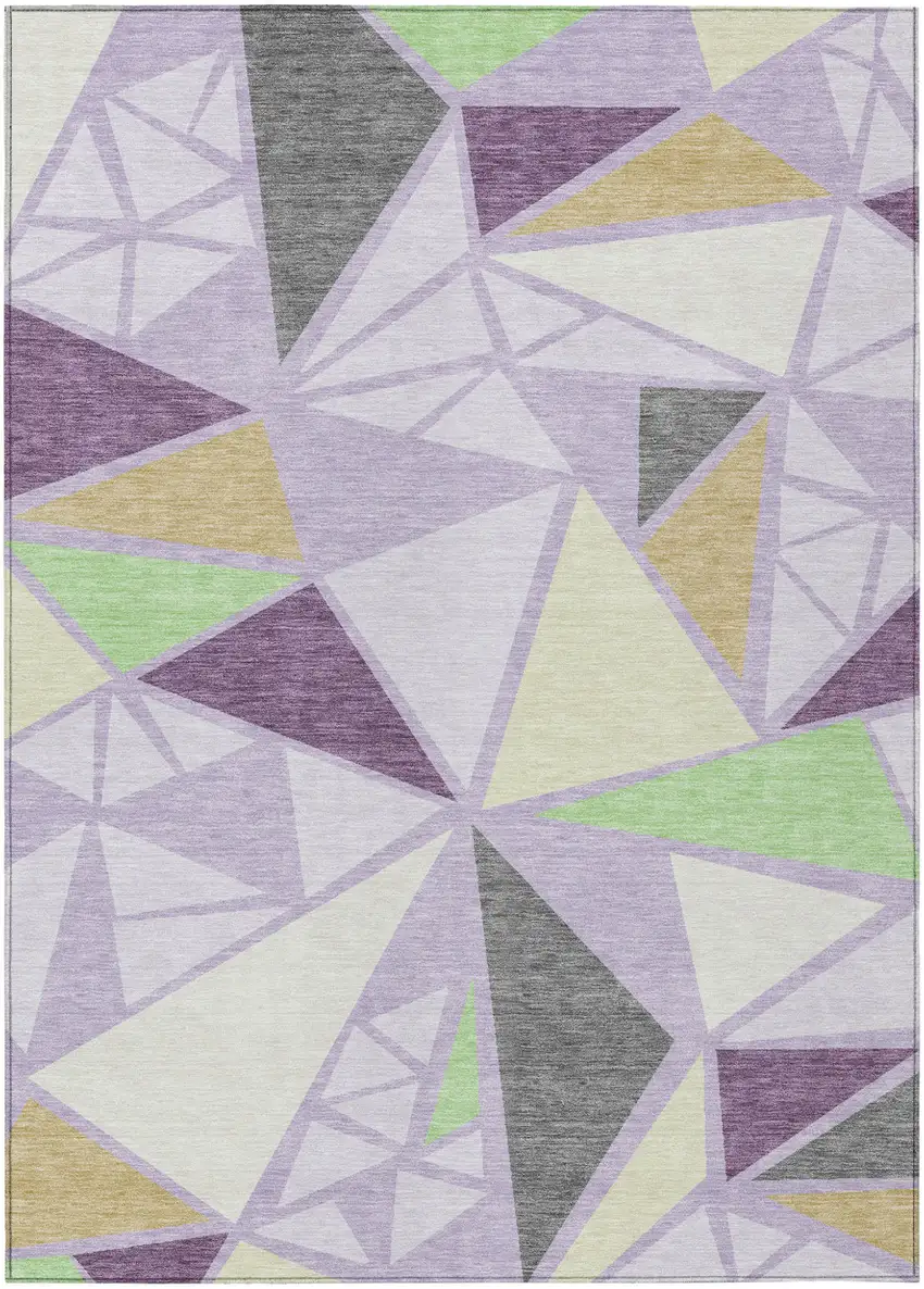 Lavender Purple And Green Geometric Washable Indoor Outdoor Area Rug Photo 2