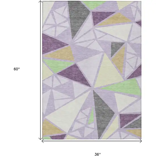 Lavender Purple And Green Geometric Washable Indoor Outdoor Area Rug Photo 3