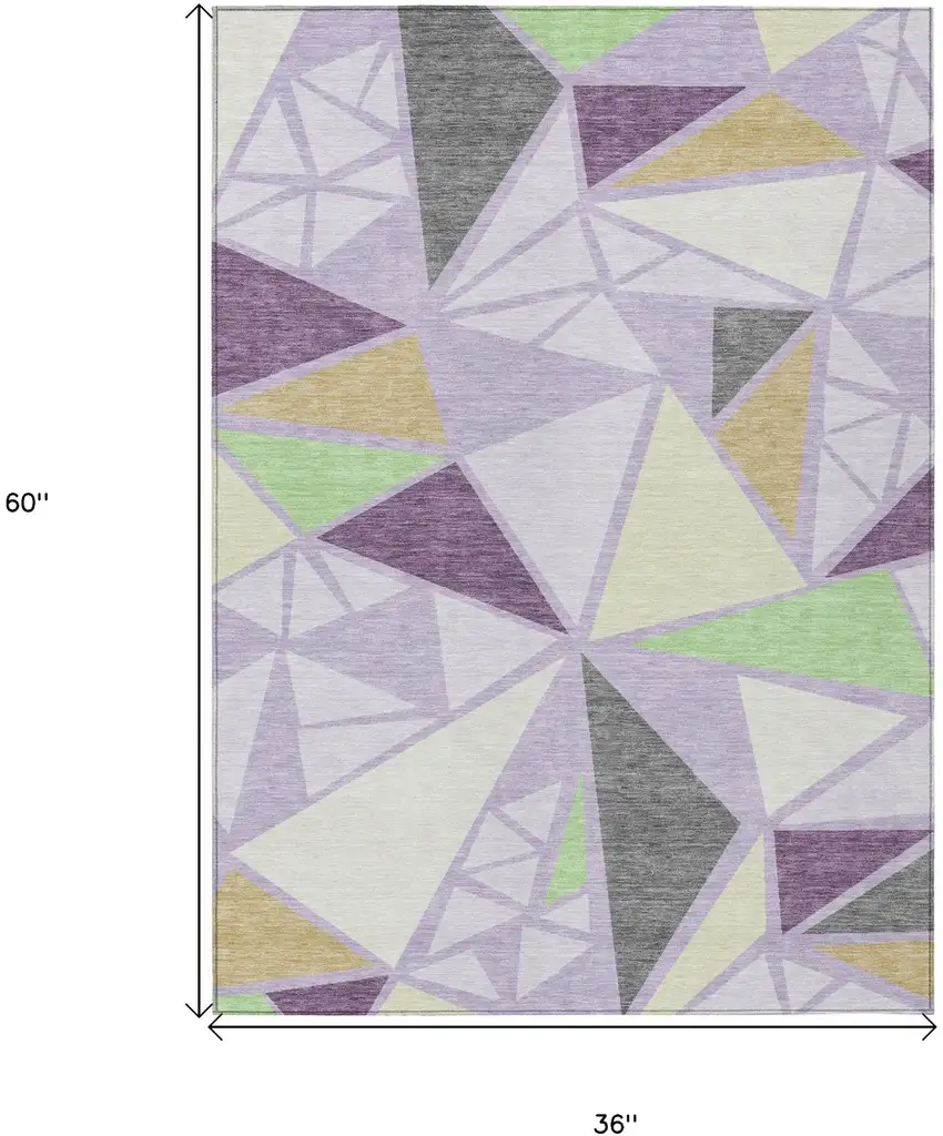Lavender Purple And Green Geometric Washable Indoor Outdoor Area Rug Photo 3