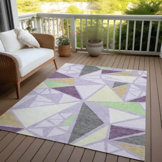 Lavender Purple And Green Geometric Washable Indoor Outdoor Area Rug Photo 8