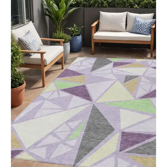 Lavender Purple And Green Geometric Washable Indoor Outdoor Area Rug Photo 1