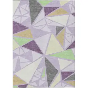 Photo of Lavender Purple And Green Geometric Washable Indoor Outdoor Area Rug