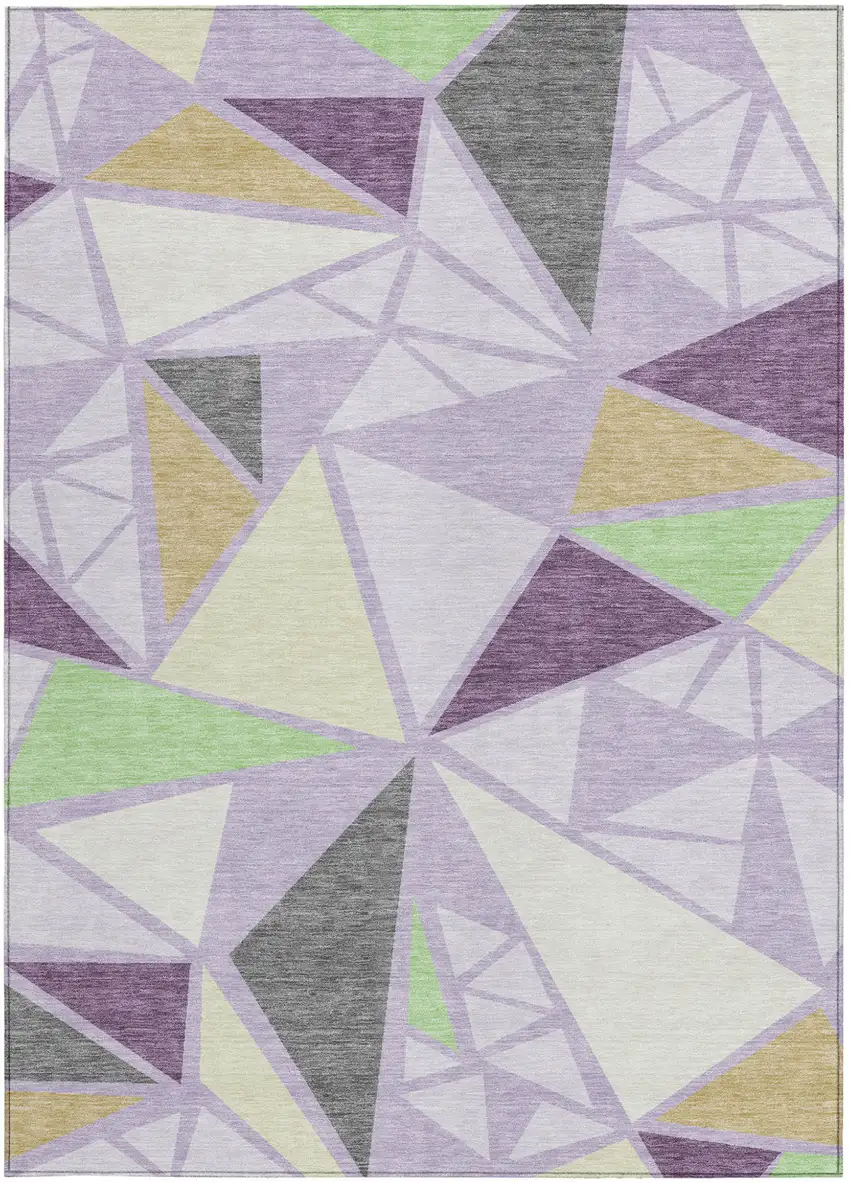 Lavender Purple And Green Geometric Washable Indoor Outdoor Area Rug Photo 7