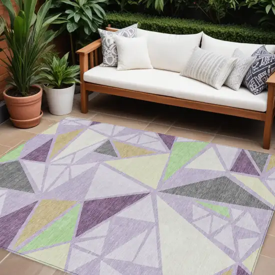 Lavender Purple And Green Geometric Washable Indoor Outdoor Area Rug Photo 1
