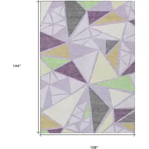 Photo of Lavender Purple And Green Geometric Washable Indoor Outdoor Area Rug
