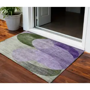 Photo of Lavender Purple And Green Geometric Washable Indoor Outdoor Area Rug
