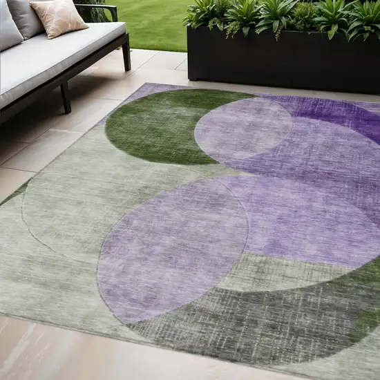 Lavender Purple And Green Geometric Washable Indoor Outdoor Area Rug Photo 1