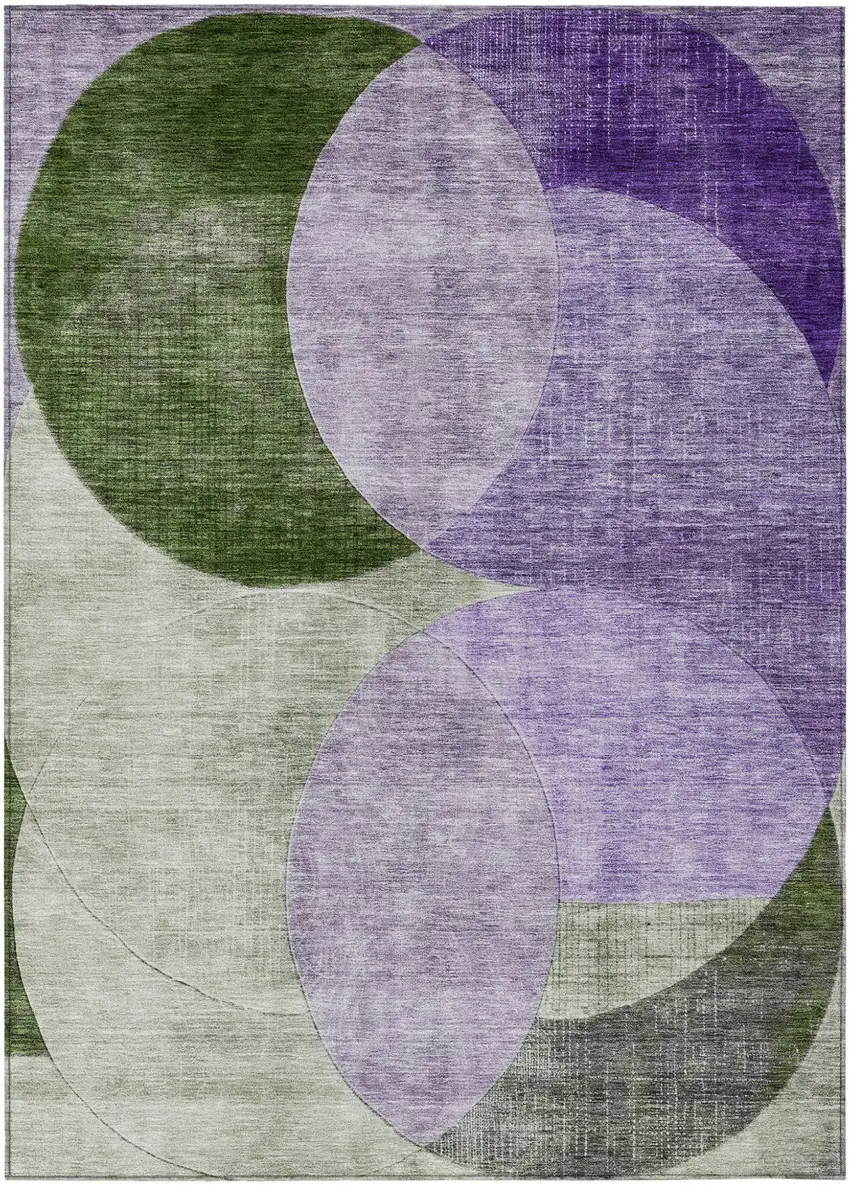 Lavender Purple And Green Geometric Washable Indoor Outdoor Area Rug Photo 1