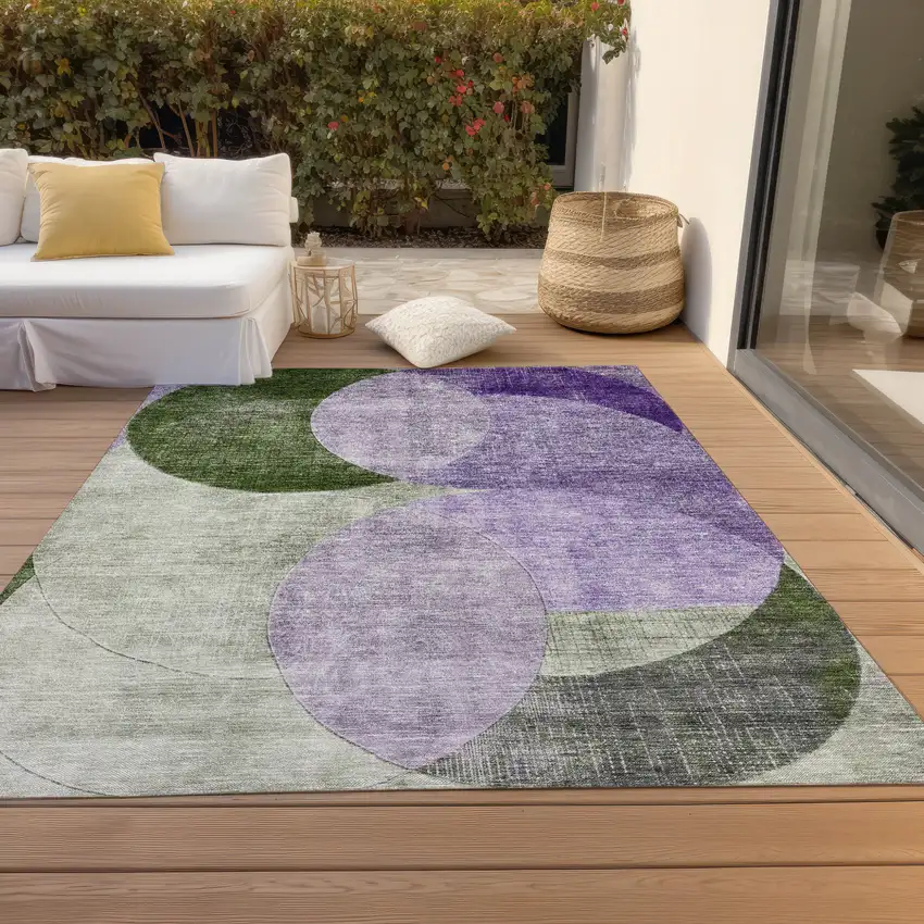 Lavender Purple And Green Geometric Washable Indoor Outdoor Area Rug Photo 9