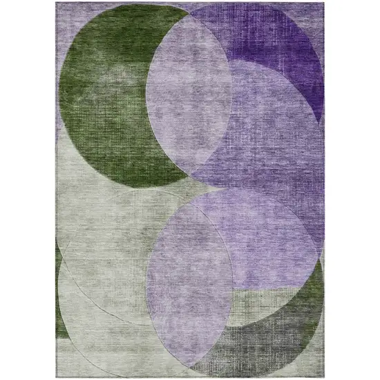 Lavender Purple And Green Geometric Washable Indoor Outdoor Area Rug Photo 2