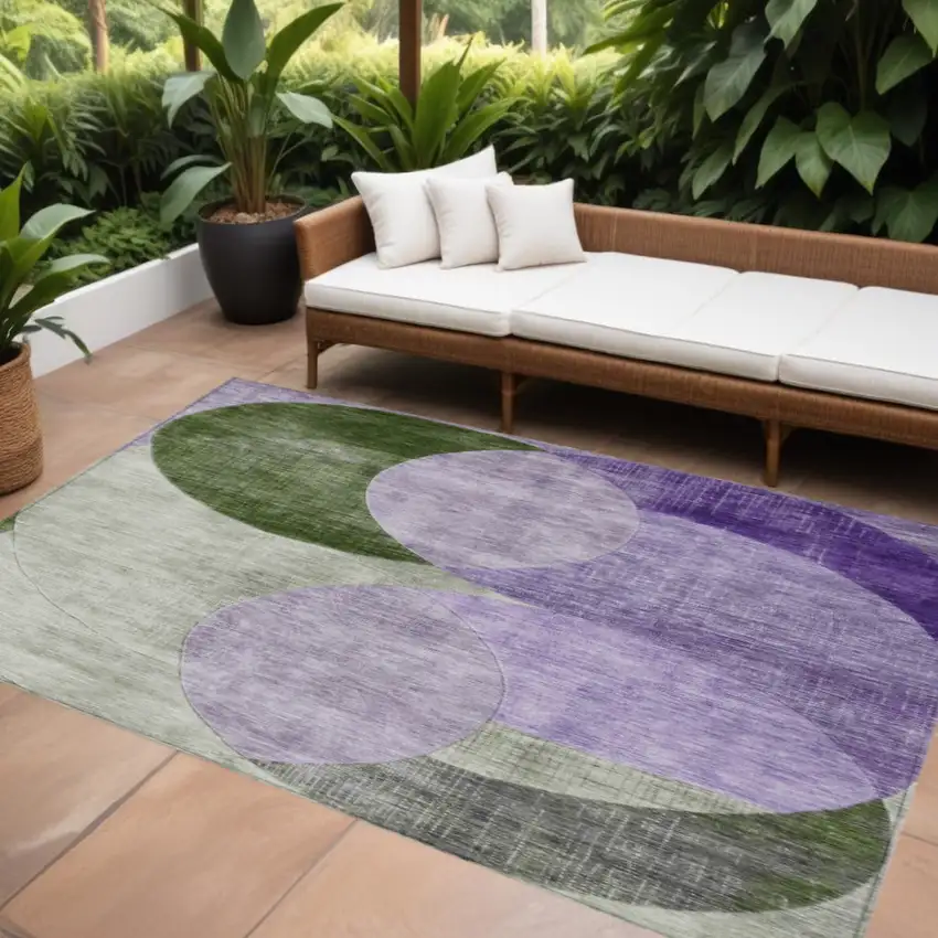 Lavender Purple And Green Geometric Washable Indoor Outdoor Area Rug Photo 1