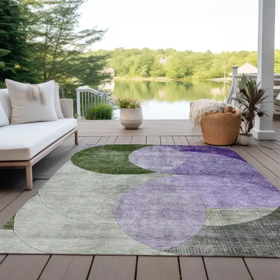 Lavender Purple And Green Geometric Washable Indoor Outdoor Area Rug Photo 7