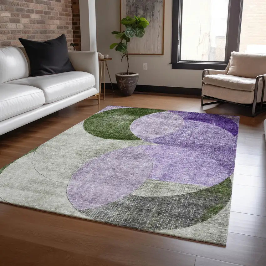 Lavender Purple And Green Geometric Washable Indoor Outdoor Area Rug Photo 8