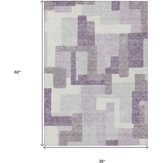 Lavender Purple And Ivory Abstract Washable Indoor Outdoor Area Rug Photo 3