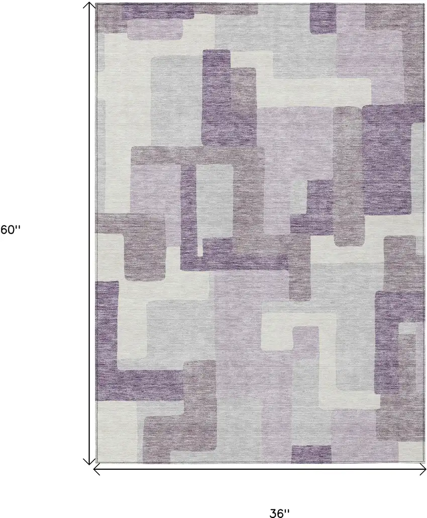Lavender Purple And Ivory Abstract Washable Indoor Outdoor Area Rug Photo 3