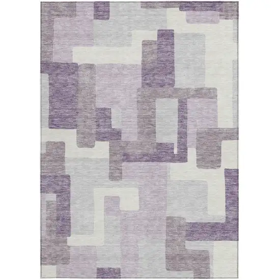 Lavender Purple And Ivory Abstract Washable Indoor Outdoor Area Rug Photo 5