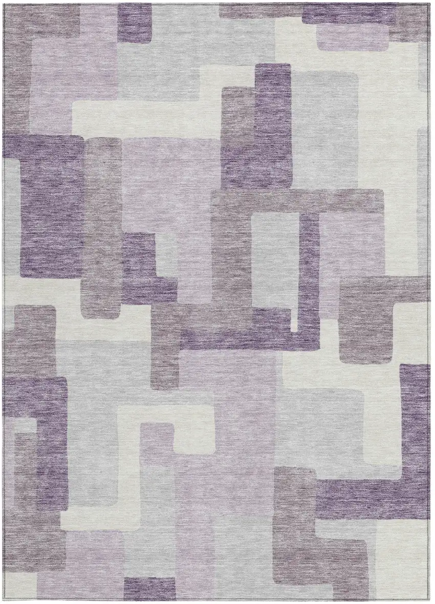 Lavender Purple And Ivory Abstract Washable Indoor Outdoor Area Rug Photo 5