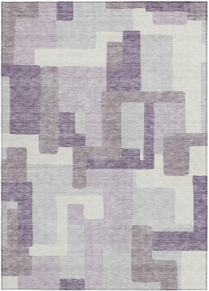 Lavender Purple And Ivory Abstract Washable Indoor Outdoor Area Rug Photo 5