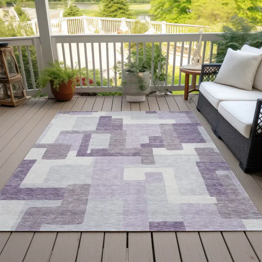 Lavender Purple And Ivory Abstract Washable Indoor Outdoor Area Rug Photo 6