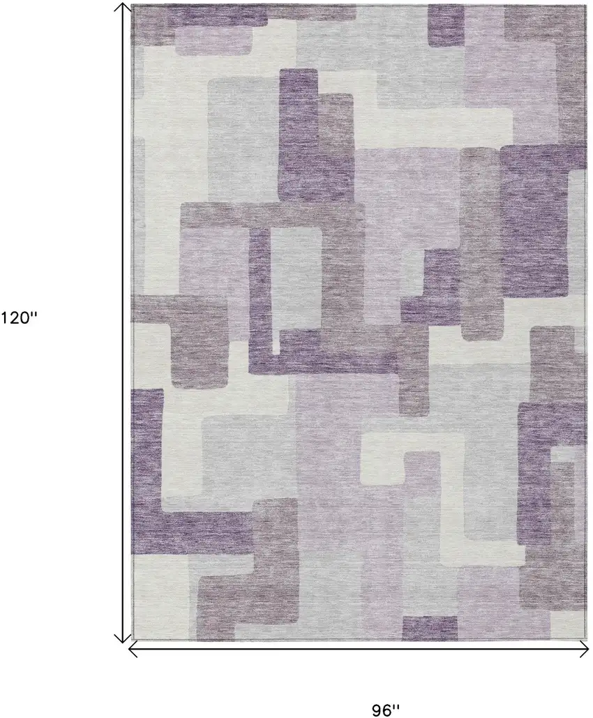 Lavender Purple And Ivory Abstract Washable Indoor Outdoor Area Rug Photo 3