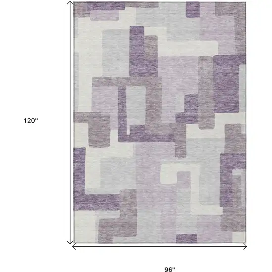 Lavender Purple And Ivory Abstract Washable Indoor Outdoor Area Rug Photo 3