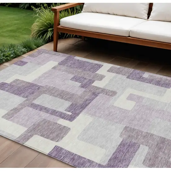 Lavender Purple And Ivory Abstract Washable Indoor Outdoor Area Rug Photo 1