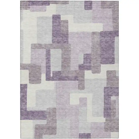 Lavender Purple And Ivory Abstract Washable Indoor Outdoor Area Rug Photo 2