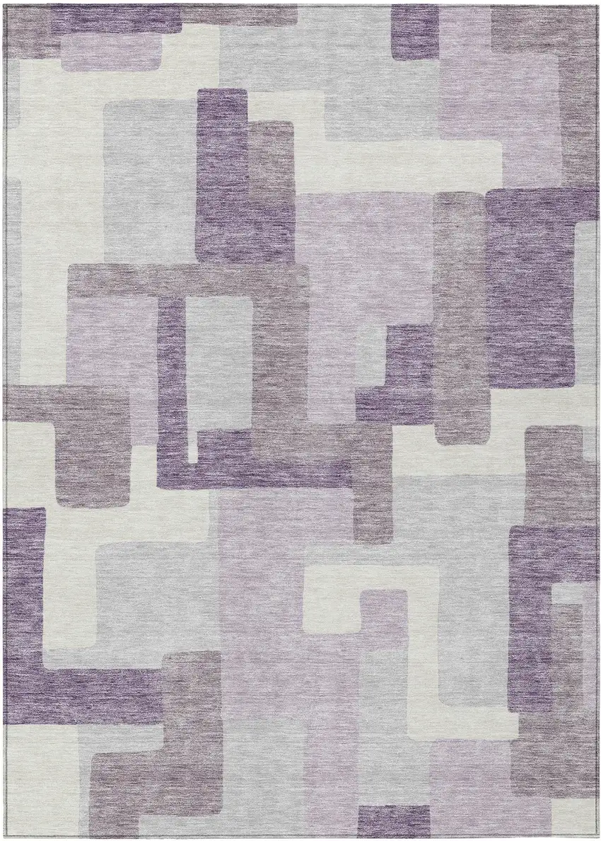 Lavender Purple And Ivory Abstract Washable Indoor Outdoor Area Rug Photo 1