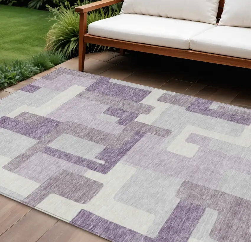 Lavender Purple And Ivory Abstract Washable Indoor Outdoor Area Rug Photo 1
