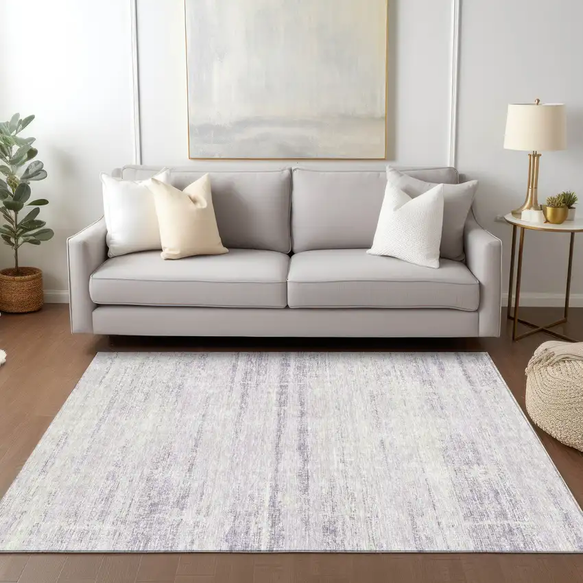 Lavender Purple And Ivory Abstract Washable Indoor Outdoor Area Rug Photo 9