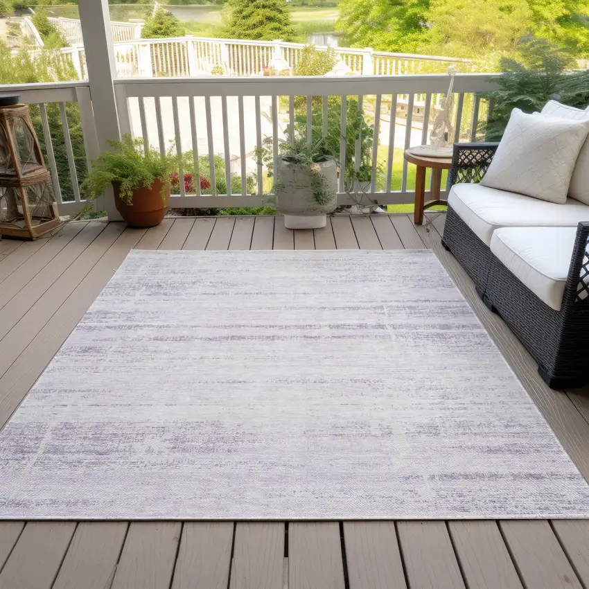 Lavender Purple And Ivory Abstract Washable Indoor Outdoor Area Rug Photo 7