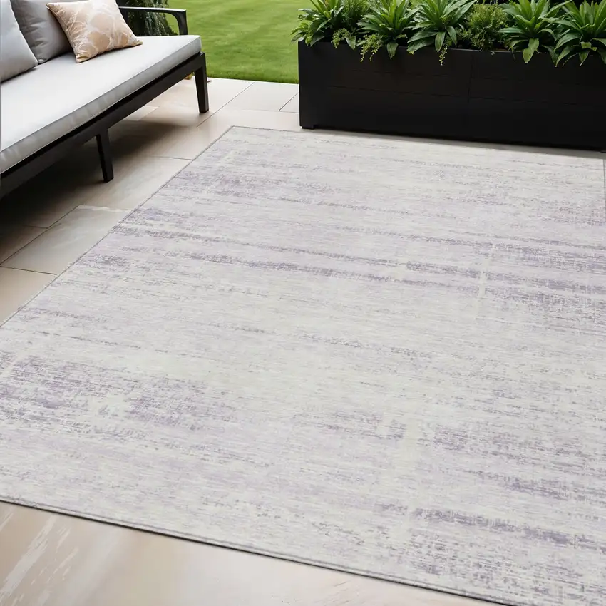 Lavender Purple And Ivory Abstract Washable Indoor Outdoor Area Rug Photo 1
