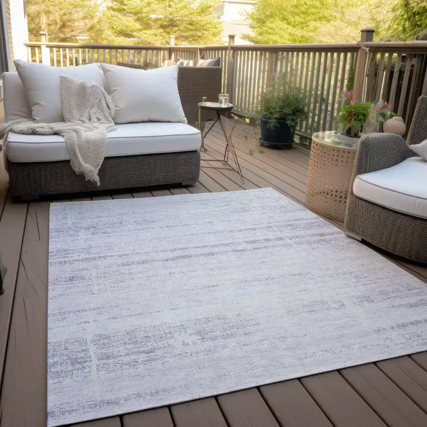 Lavender Purple And Ivory Abstract Washable Indoor Outdoor Area Rug Photo 9
